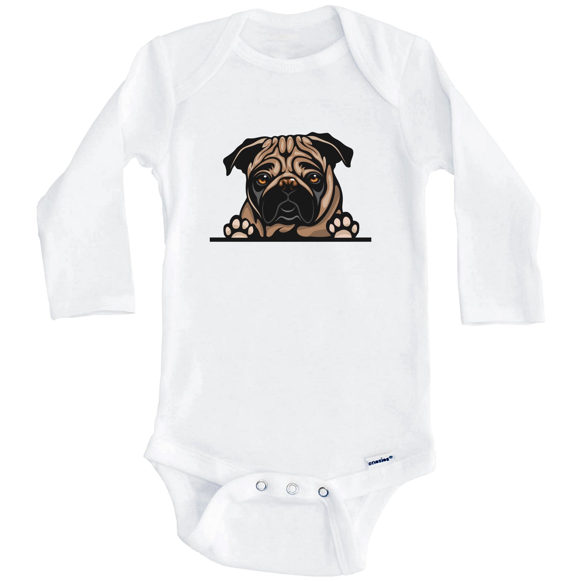 Pug Dog Breed Cute One Piece Baby Bodysuit (Long Sleeves)