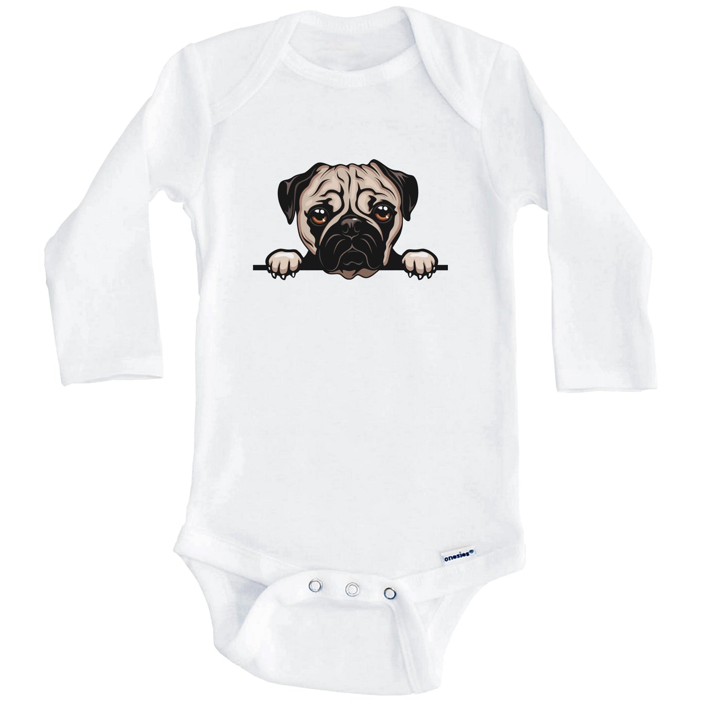 Pug Dog Breed Cute One Piece Baby Bodysuit v3 (Long Sleeves)