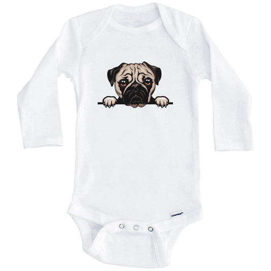 Pug Dog Breed Cute One Piece Baby Bodysuit v3 (Long Sleeves)