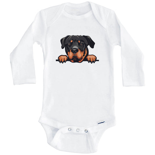 Rottweiler Dog Breed Cute One Piece Baby Bodysuit v2 (Long Sleeves)
