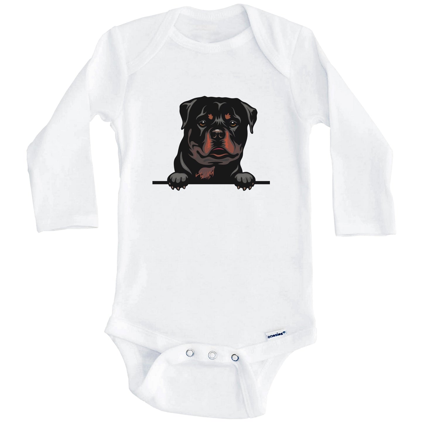 Rottweiler Dog Breed Cute One Piece Baby Bodysuit v3 (Long Sleeves)