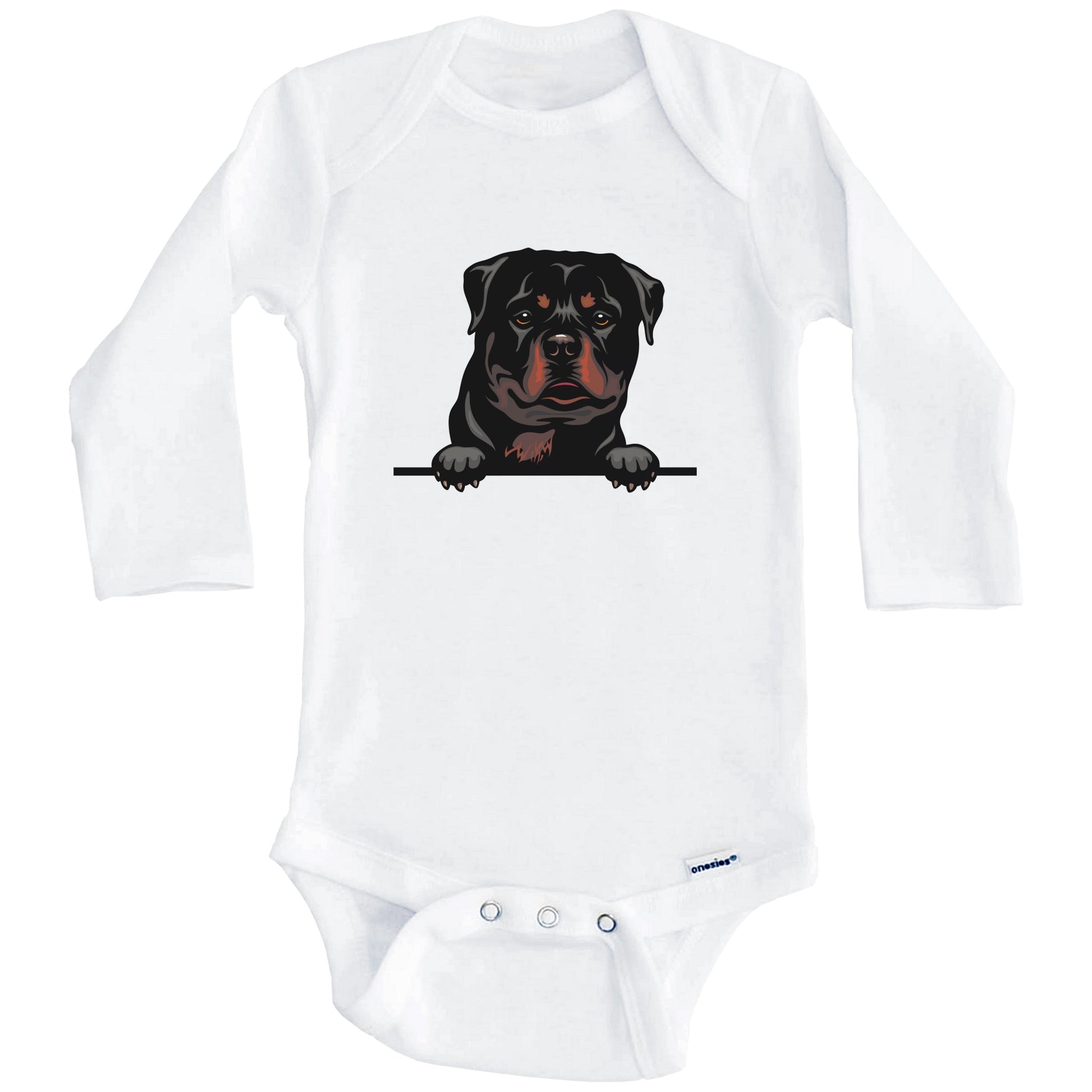 Rottweiler Dog Breed Cute One Piece Baby Bodysuit v3 (Long Sleeves)