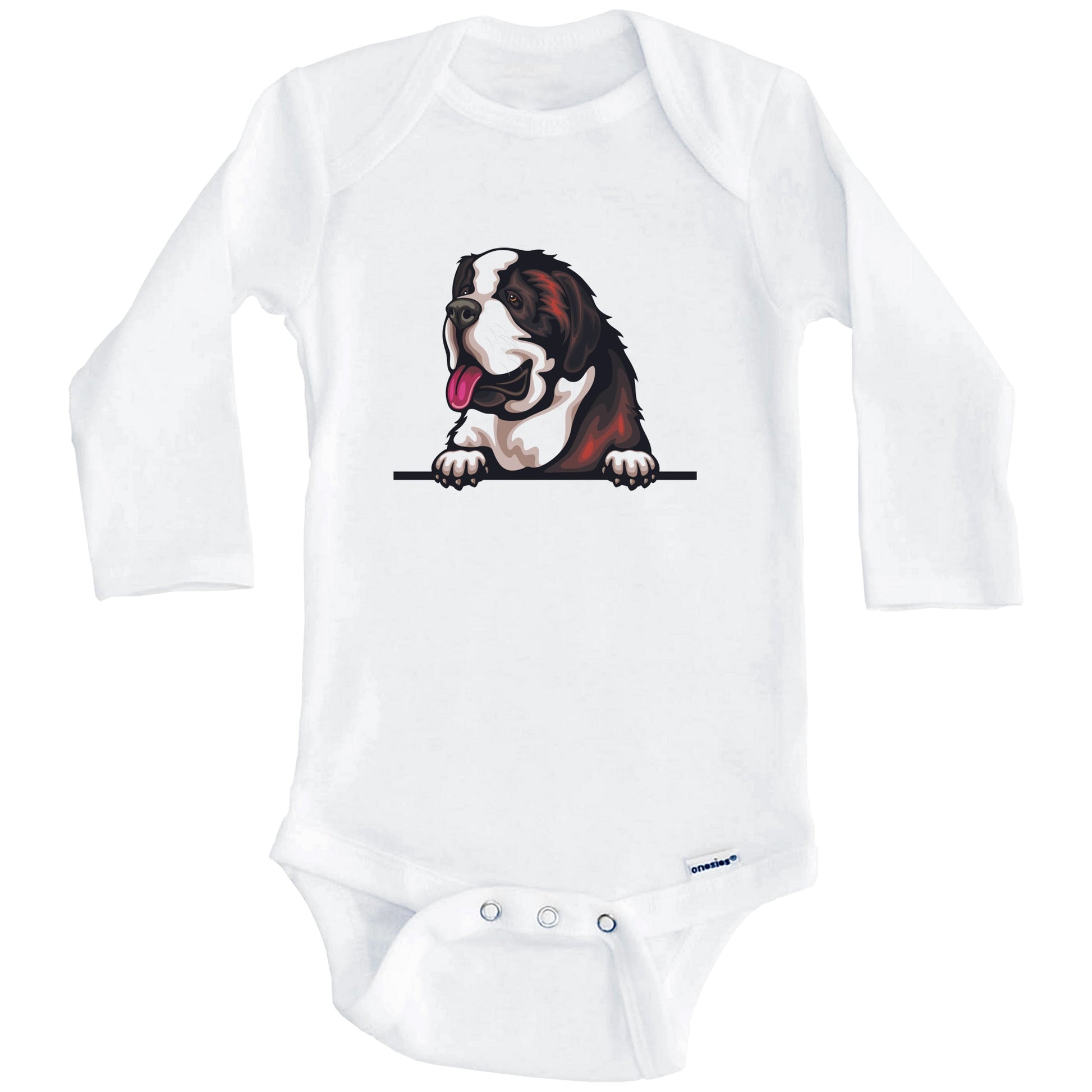 Saint Bernard Dog Breed Cute One Piece Baby Bodysuit (Long Sleeves)
