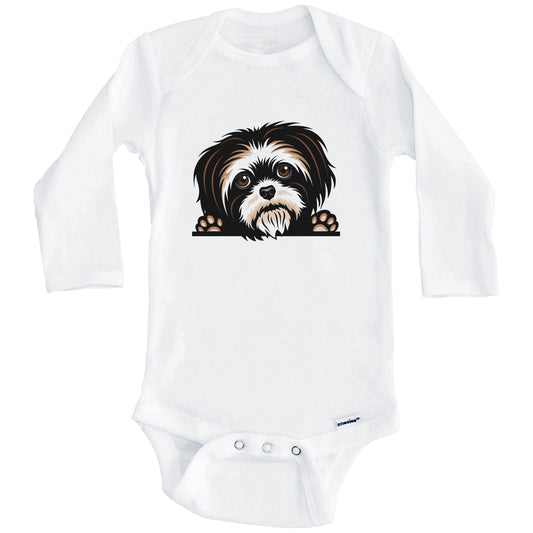 Shih Tzu Dog Breed Cute One Piece Baby Bodysuit (Long Sleeves)