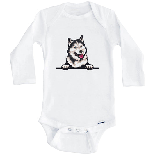 Siberian Husky Dog Breed Cute One Piece Baby Bodysuit v2 (Long Sleeves)