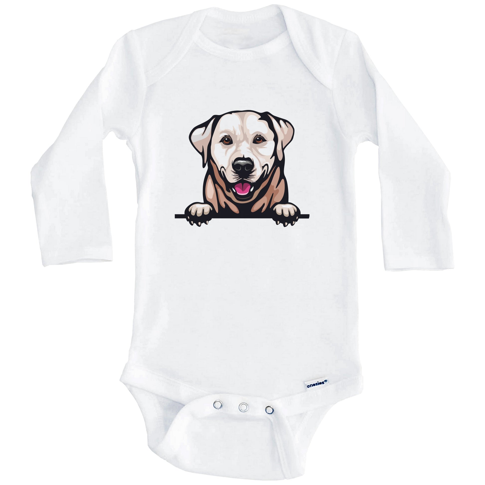 Yellow Lab Dog Breed Cute One Piece Baby Bodysuit v2 (Long Sleeves)