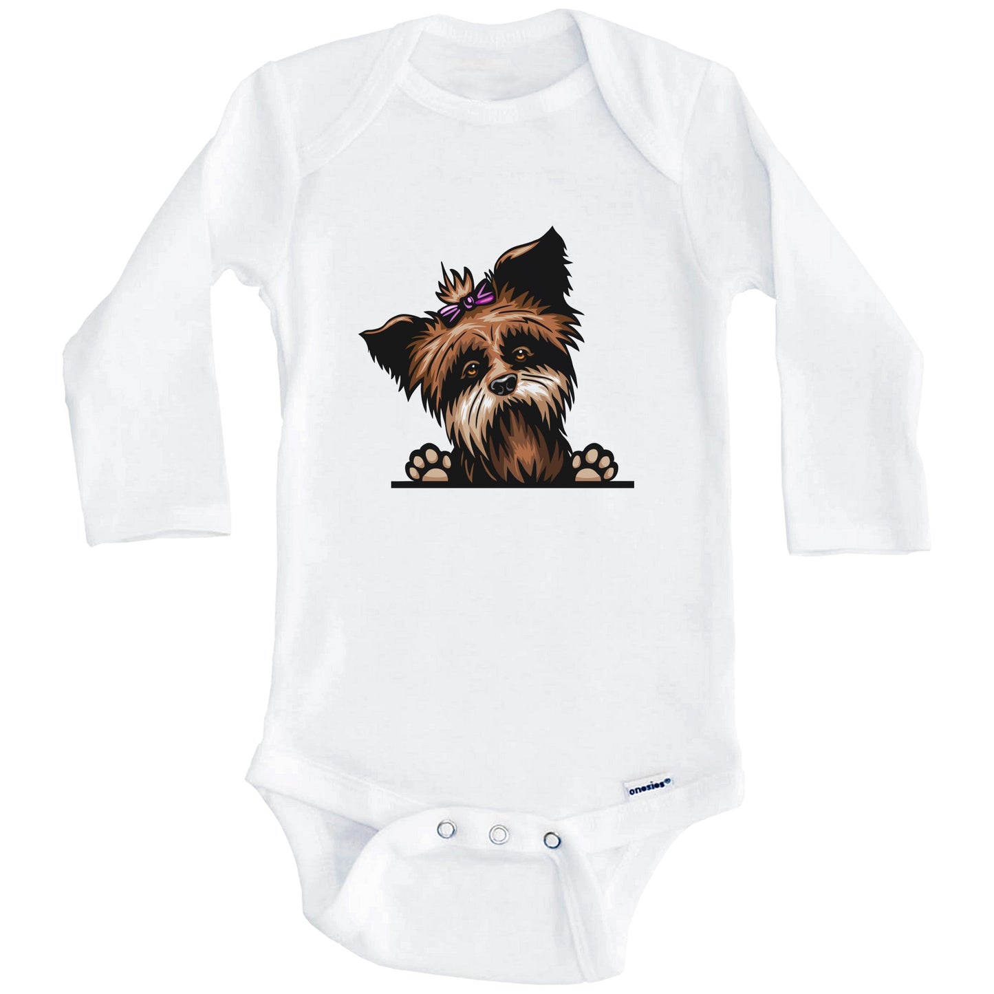 Yorkshire Terrier Dog Breed Cute One Piece Baby Bodysuit v2 (Long Sleeves)