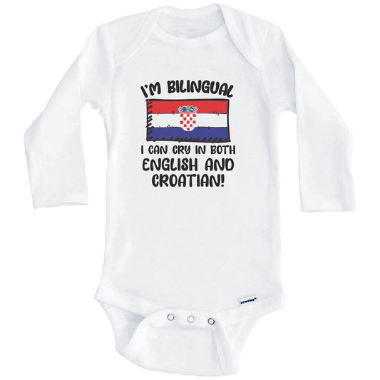 I'm Bilingual I Can Cry In Both English And Croatian Funny Croatian Flag Baby Bodysuit (Long Sleeves)