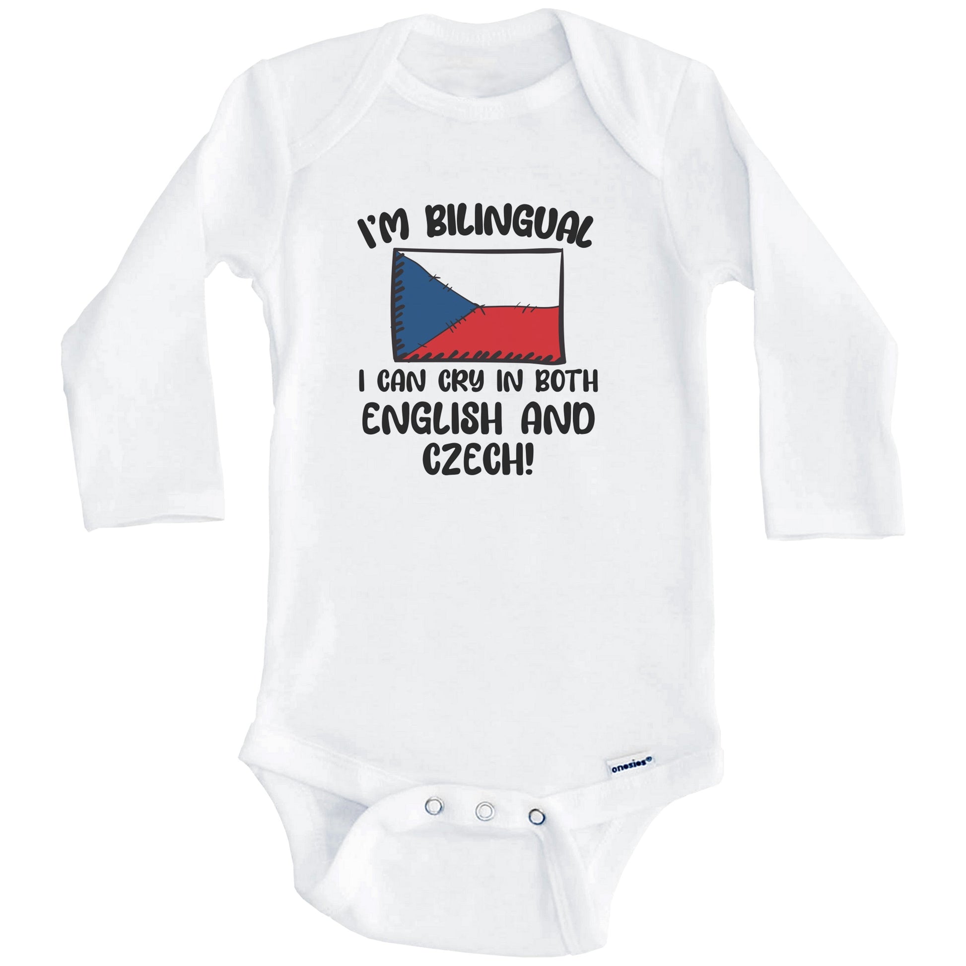 I'm Bilingual I Can Cry In Both English And Czech Funny Czech Flag Baby Bodysuit (Long Sleeves)