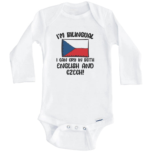 I'm Bilingual I Can Cry In Both English And Czech Funny Czech Flag Baby Bodysuit (Long Sleeves)