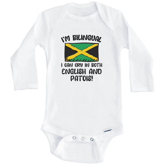 I'm Bilingual I Can Cry In Both English And Patois Funny Jamaican Flag Baby Bodysuit (Long Sleeves)