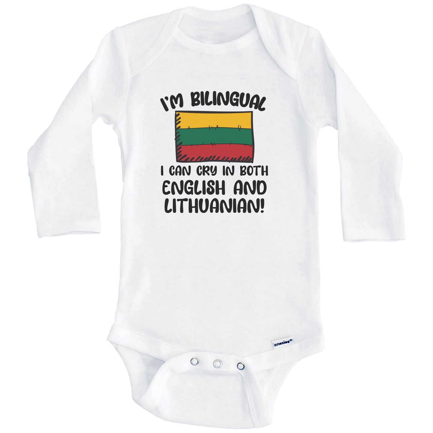 I'm Bilingual I Can Cry In Both English And Lithuanian Funny Lithuanian Flag Baby Bodysuit (Long Sleeves)