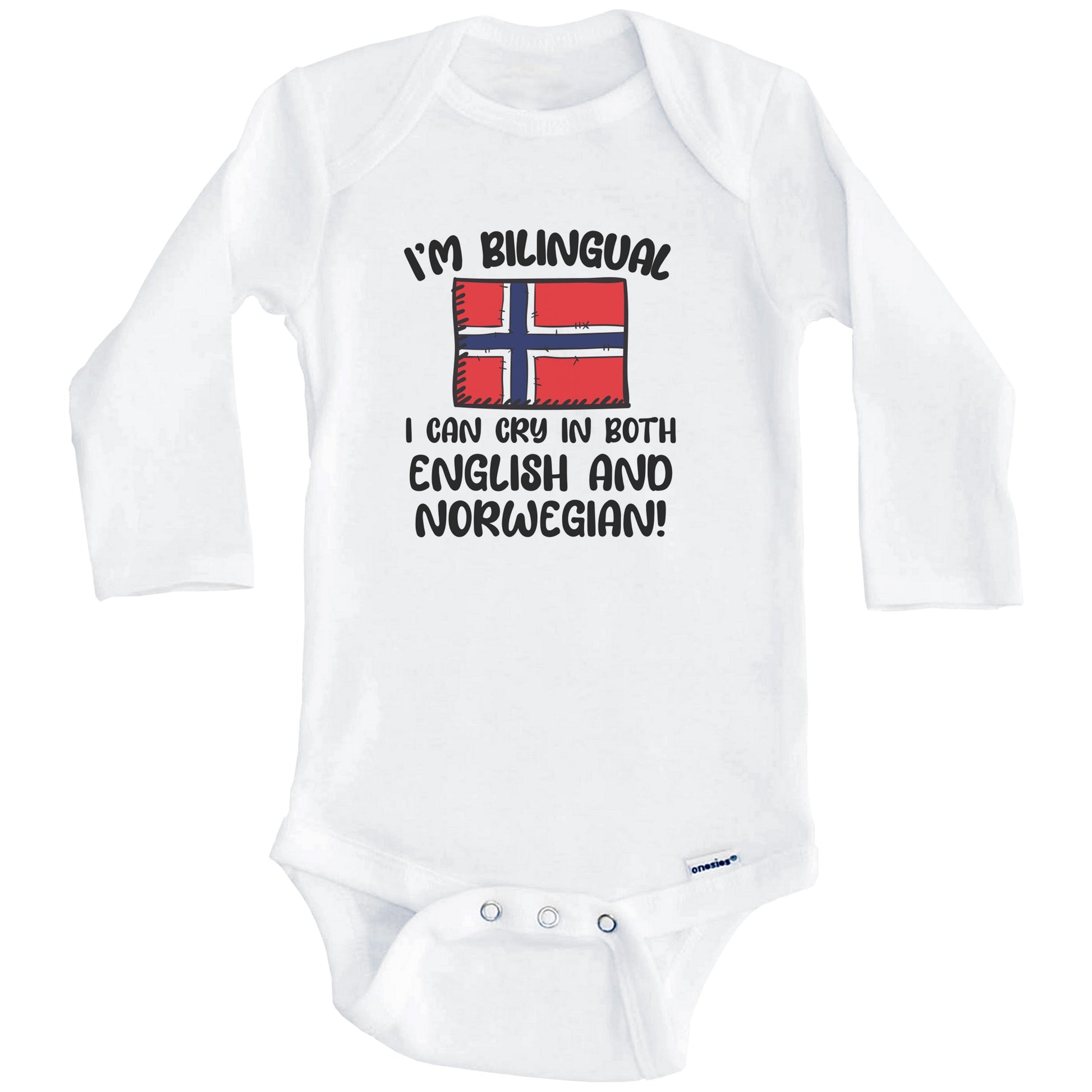 I'm Bilingual I Can Cry In Both English And Norwegian Funny Norwegian Flag Baby Bodysuit (Long Sleeves)