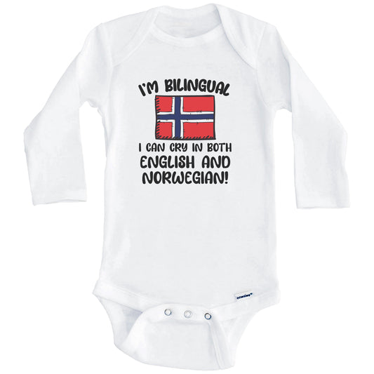 I'm Bilingual I Can Cry In Both English And Norwegian Funny Norwegian Flag Baby Bodysuit (Long Sleeves)