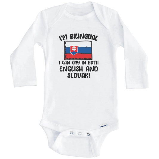 I'm Bilingual I Can Cry In Both English And Slovak Funny Slovakian Flag Baby Bodysuit (Long Sleeves)