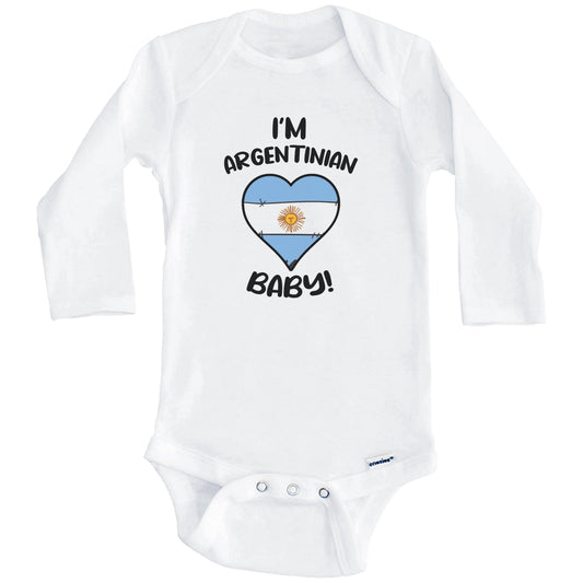 I'm Argentinian Baby Funny Argentina Flag Heart Baby Bodysuit (Long Sleeves)