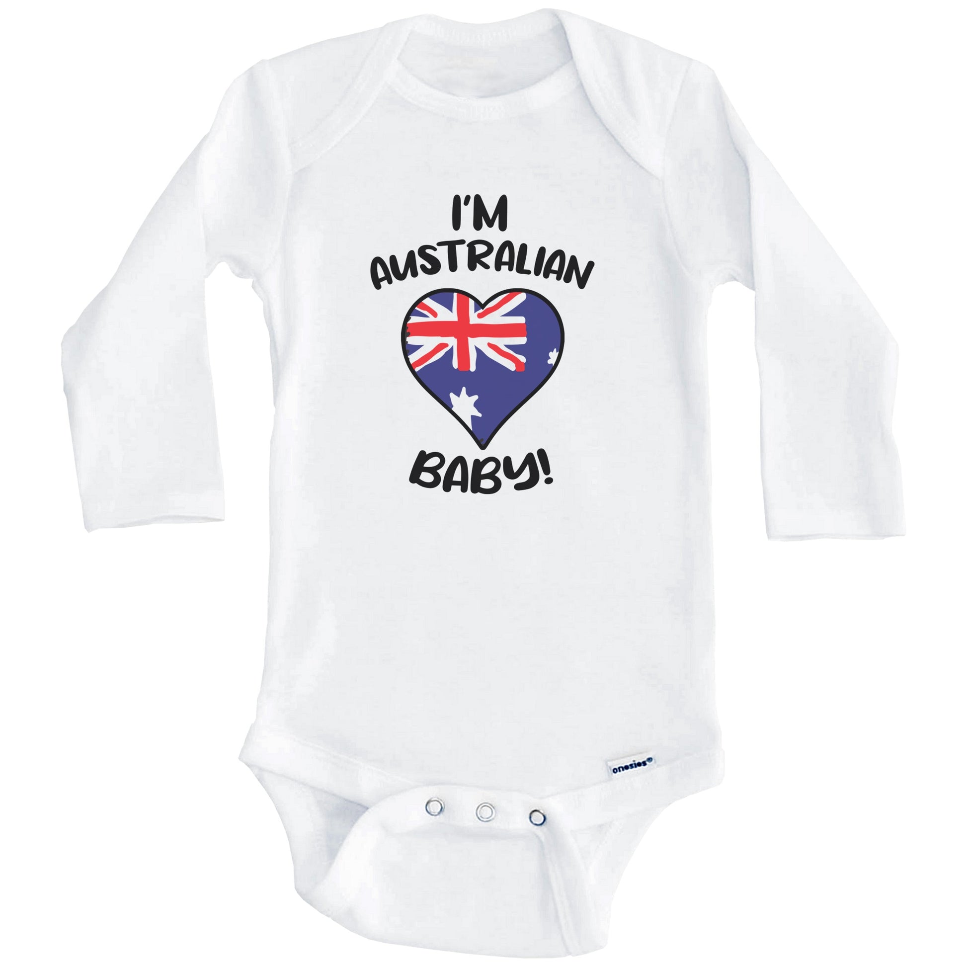 I'm Australian Baby Funny Australia Flag Heart Baby Bodysuit (Long Sleeves)