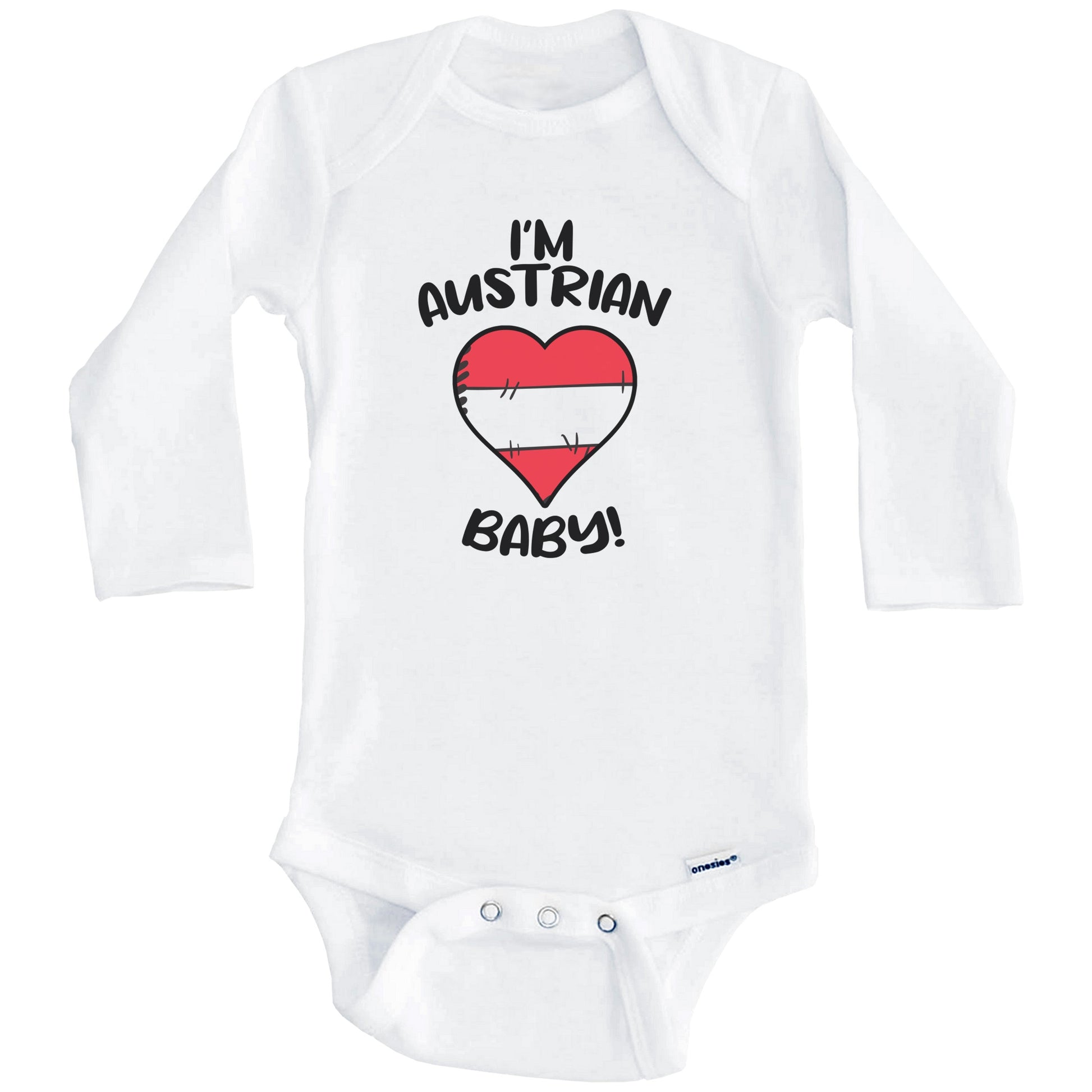 I'm Austrian Baby Funny Austria Flag Heart Baby Bodysuit (Long Sleeves)