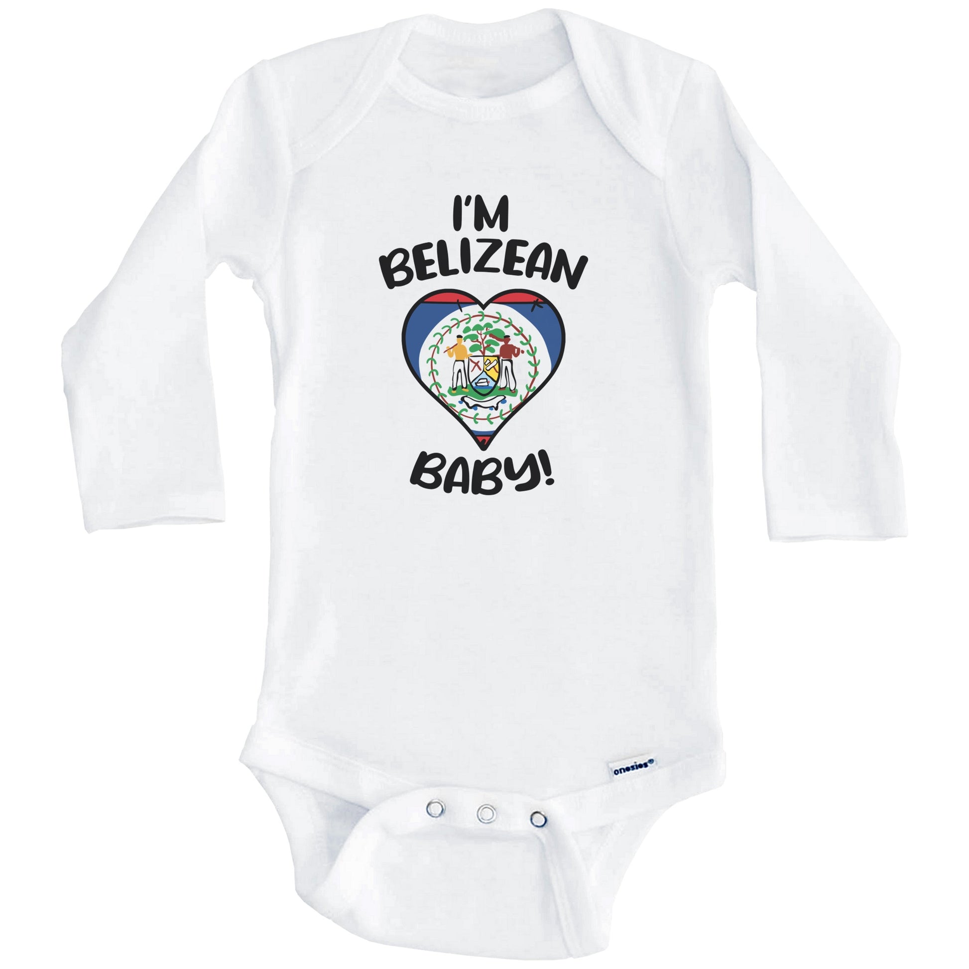 I'm Belizean Baby Funny Belize Flag Heart Baby Bodysuit (Long Sleeves)