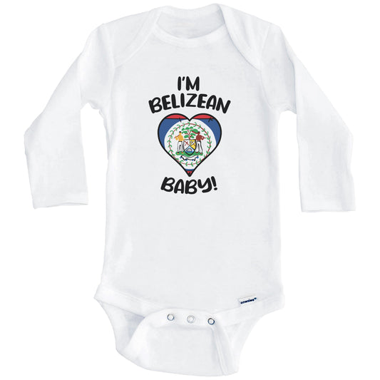 I'm Belizean Baby Funny Belize Flag Heart Baby Bodysuit (Long Sleeves)