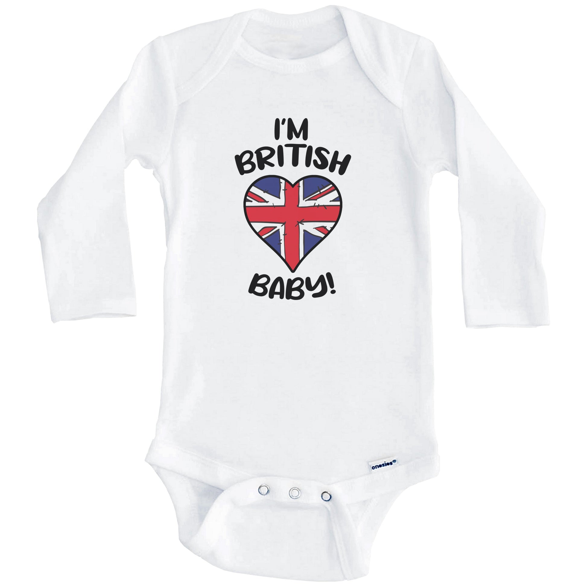 I'm British Baby Funny United Kingdom Flag Heart Baby Bodysuit (Long Sleeves)