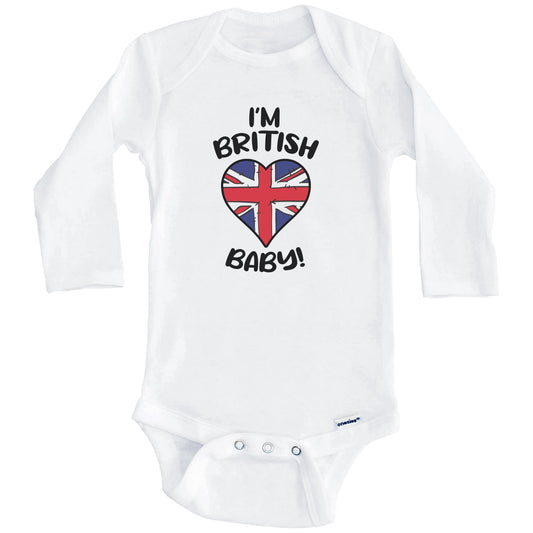I'm British Baby Funny United Kingdom Flag Heart Baby Bodysuit (Long Sleeves)