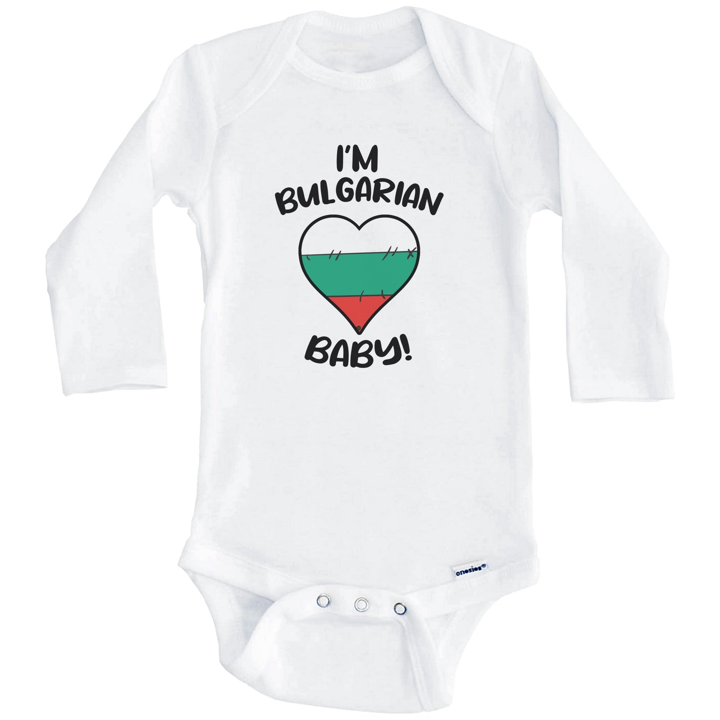 I'm Bulgarian Baby Funny Bulgaria Flag Heart Baby Bodysuit (Long Sleeves)