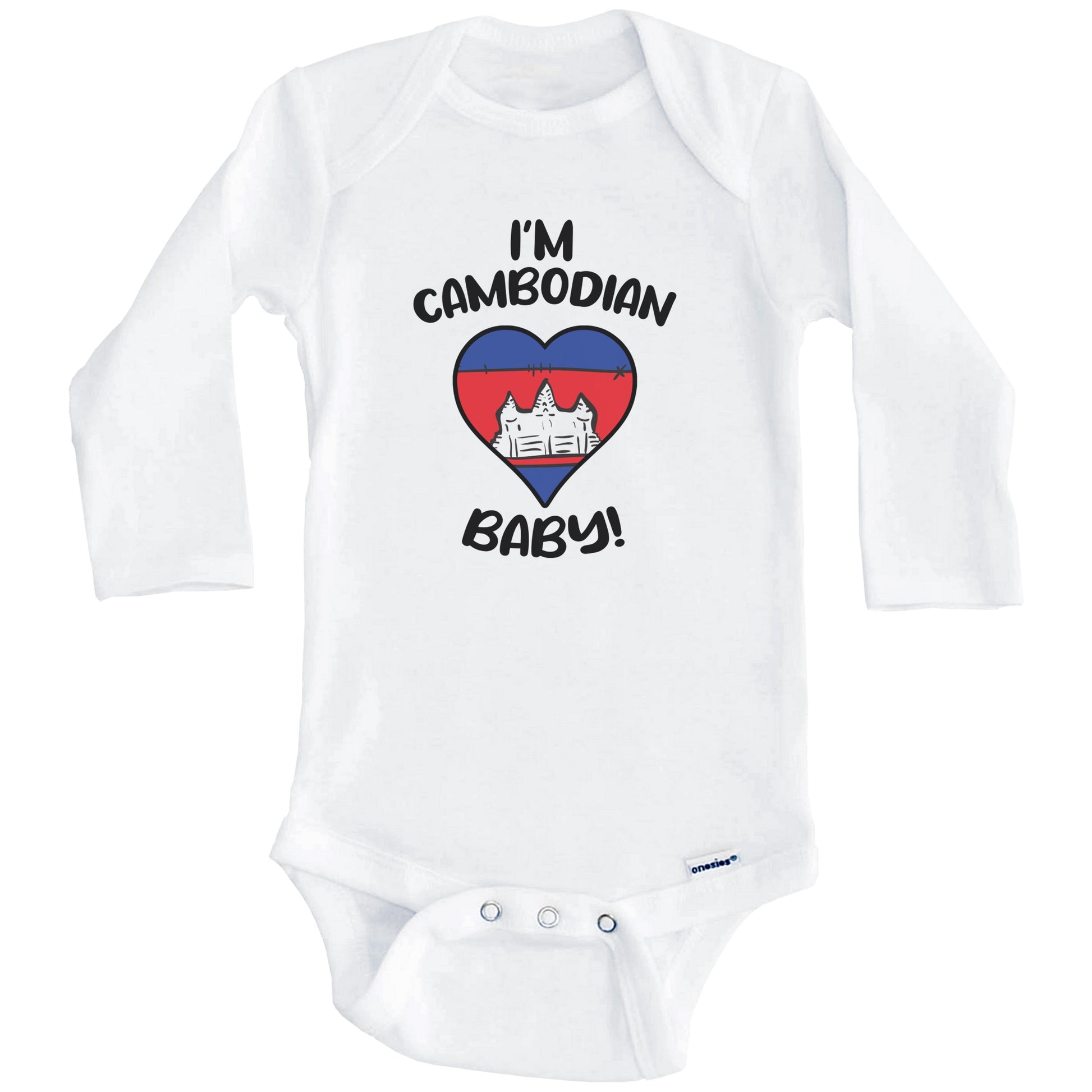 I'm Cambodian Baby Funny Cambodia Flag Heart Baby Bodysuit (Long Sleeves)