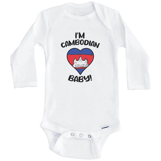 I'm Cambodian Baby Funny Cambodia Flag Heart Baby Bodysuit (Long Sleeves)