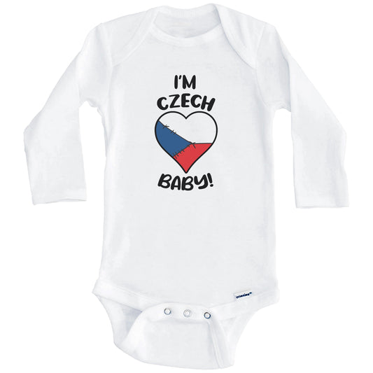 I'm Czech Baby Funny Czech Republic Flag Heart Baby Bodysuit (Long Sleeves)