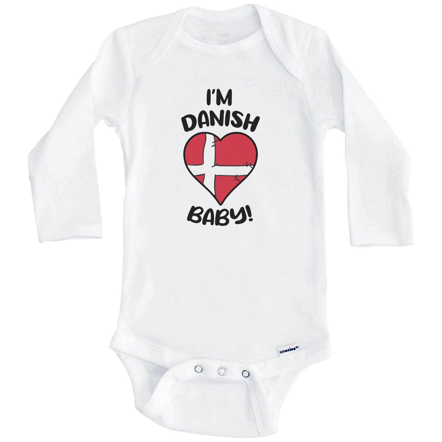 I'm Danish Baby Funny Denmark Flag Heart Baby Bodysuit (Long Sleeves)