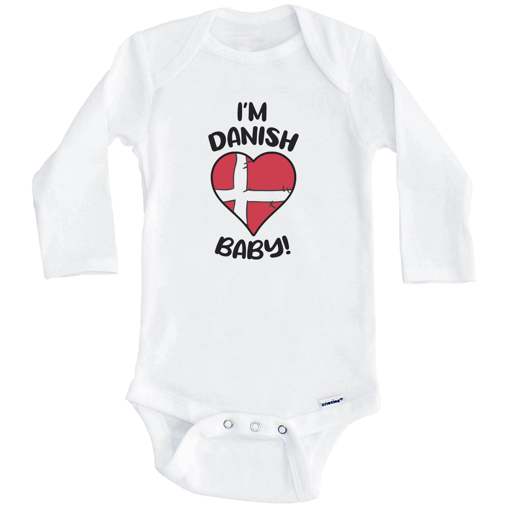 I'm Danish Baby Funny Denmark Flag Heart Baby Bodysuit (Long Sleeves)