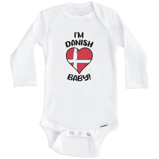 I'm Danish Baby Funny Denmark Flag Heart Baby Bodysuit (Long Sleeves)
