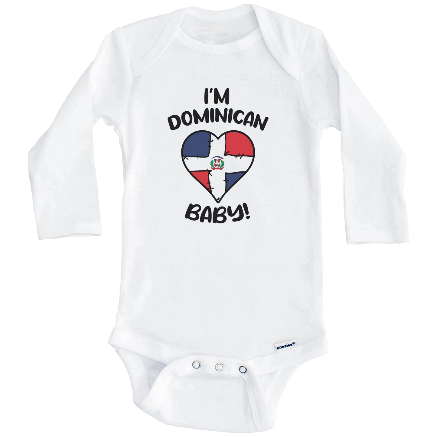 I'm Dominican Baby Funny Dominican Republic Flag Heart Baby Bodysuit (Long Sleeves)