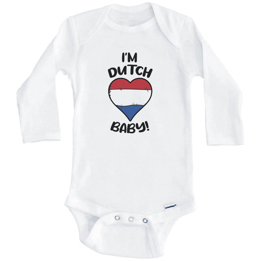 I'm Dutch Baby Funny Netherlands Flag Heart Baby Bodysuit (Long Sleeves)