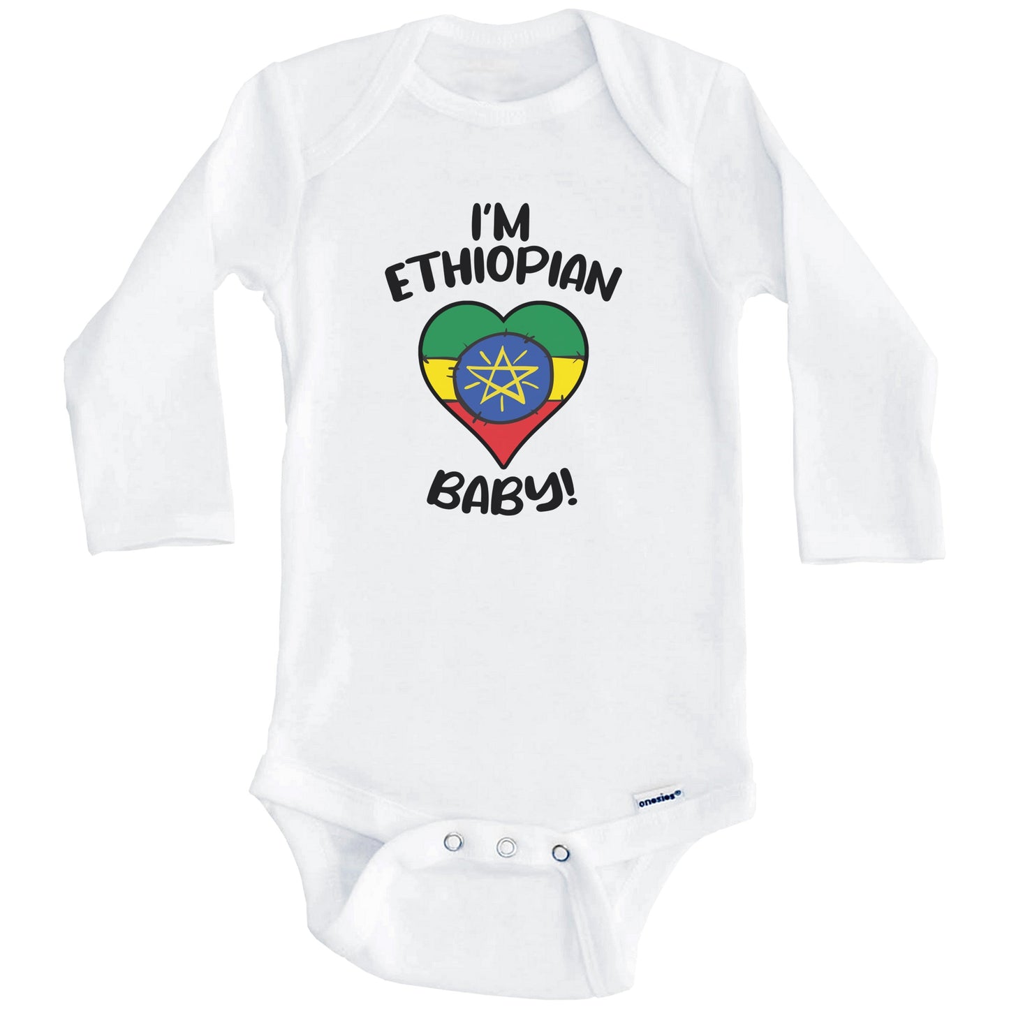 I'm Ethiopian Baby Funny Ethiopia Flag Heart Baby Bodysuit (Long Sleeves)