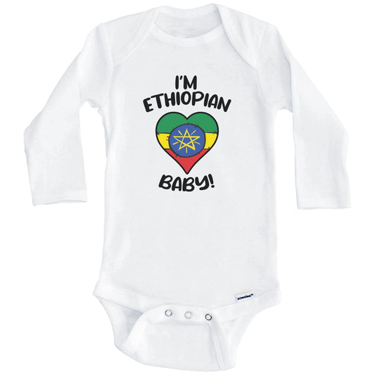 I'm Ethiopian Baby Funny Ethiopia Flag Heart Baby Bodysuit (Long Sleeves)