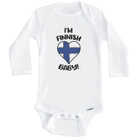 I'm Finnish Baby Funny Finland Flag Heart Baby Bodysuit (Long Sleeves)