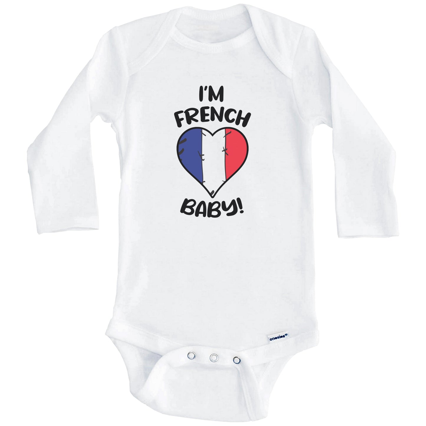 I'm French Baby Funny France Flag Heart Baby Bodysuit (Long Sleeves)