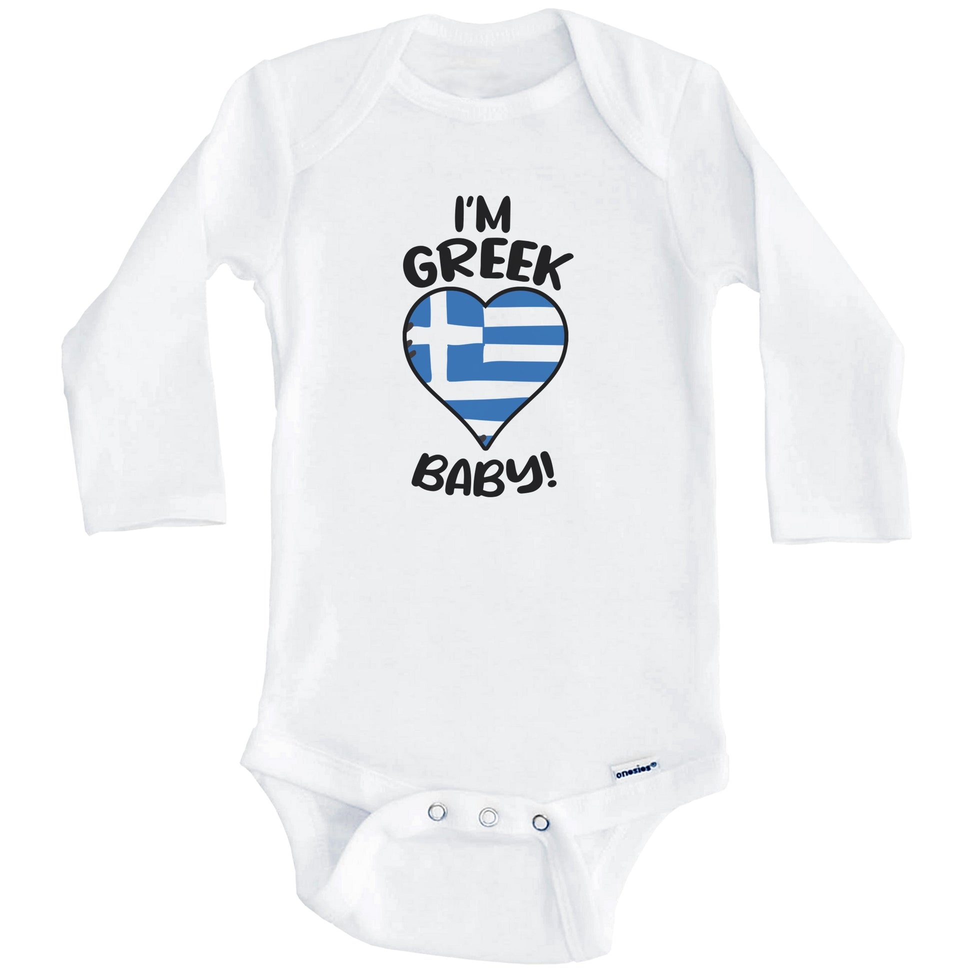 I'm Greek Baby Funny Greece Flag Heart Baby Bodysuit (Long Sleeves)