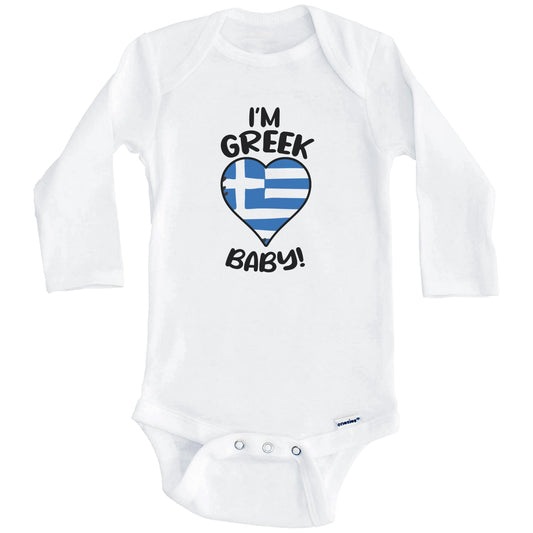 I'm Greek Baby Funny Greece Flag Heart Baby Bodysuit (Long Sleeves)