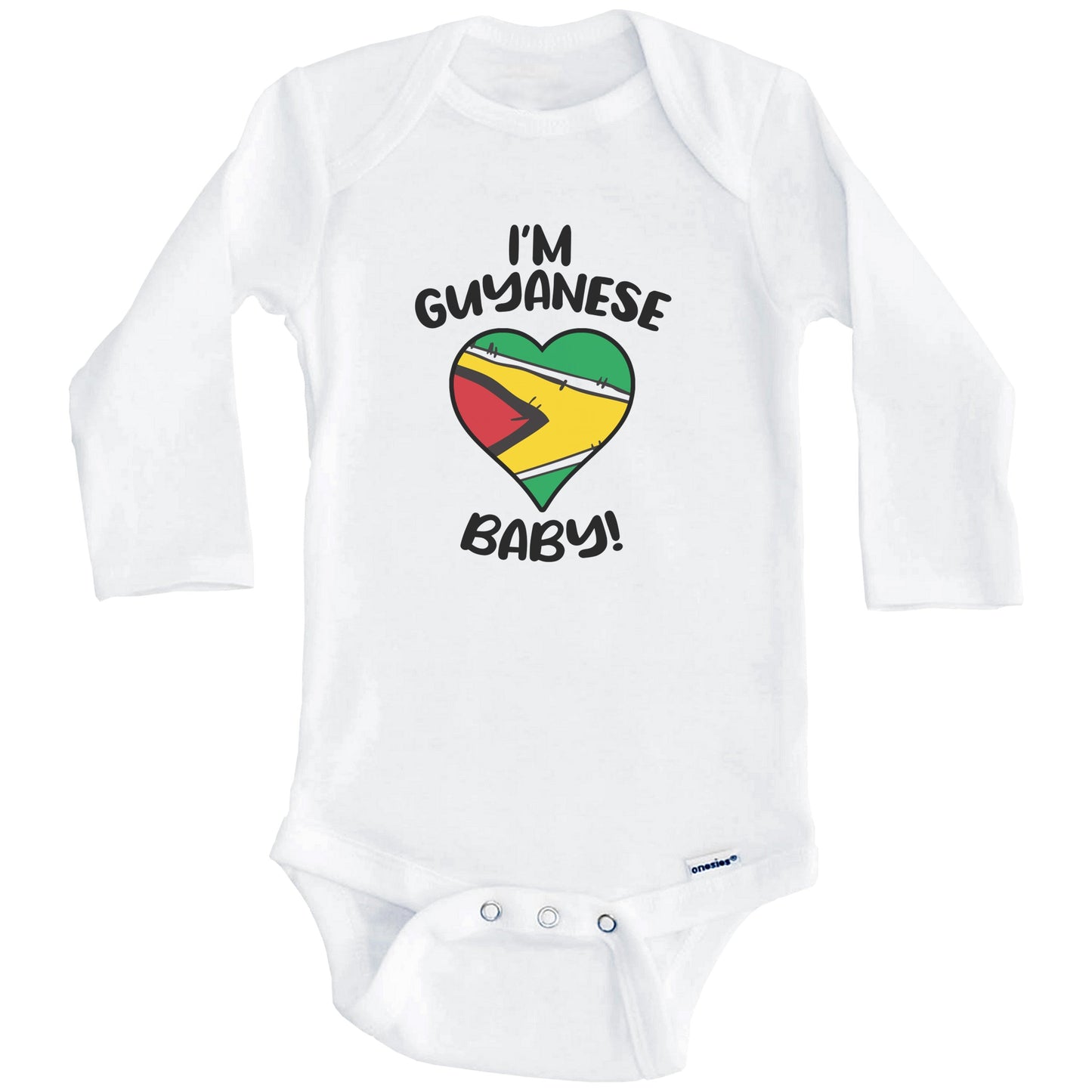 I'm Guyanese Baby Funny Guyana Flag Heart Baby Bodysuit (Long Sleeves)