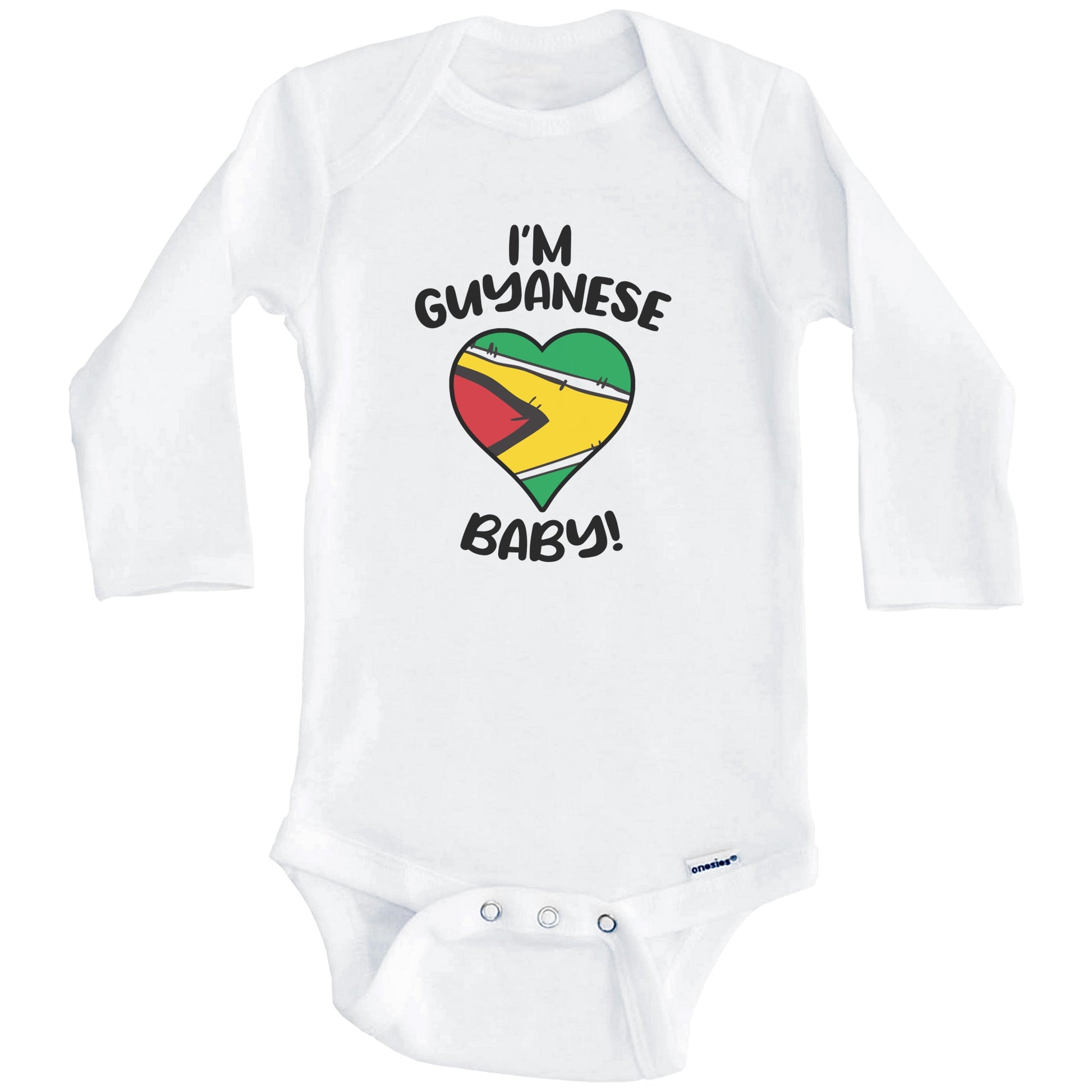 I'm Guyanese Baby Funny Guyana Flag Heart Baby Bodysuit (Long Sleeves)
