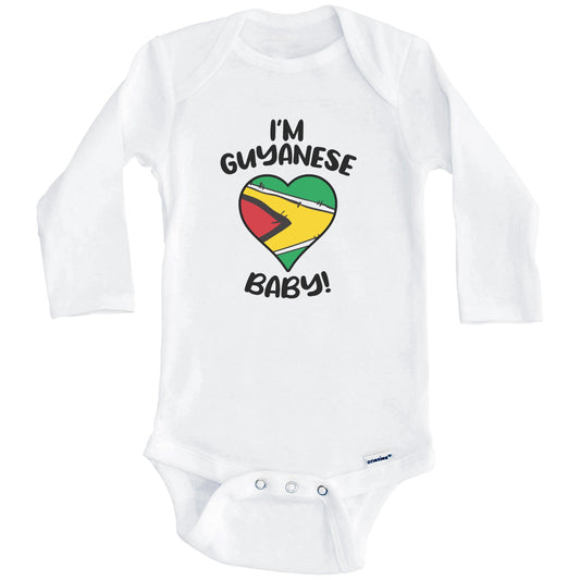 I'm Guyanese Baby Funny Guyana Flag Heart Baby Bodysuit (Long Sleeves)