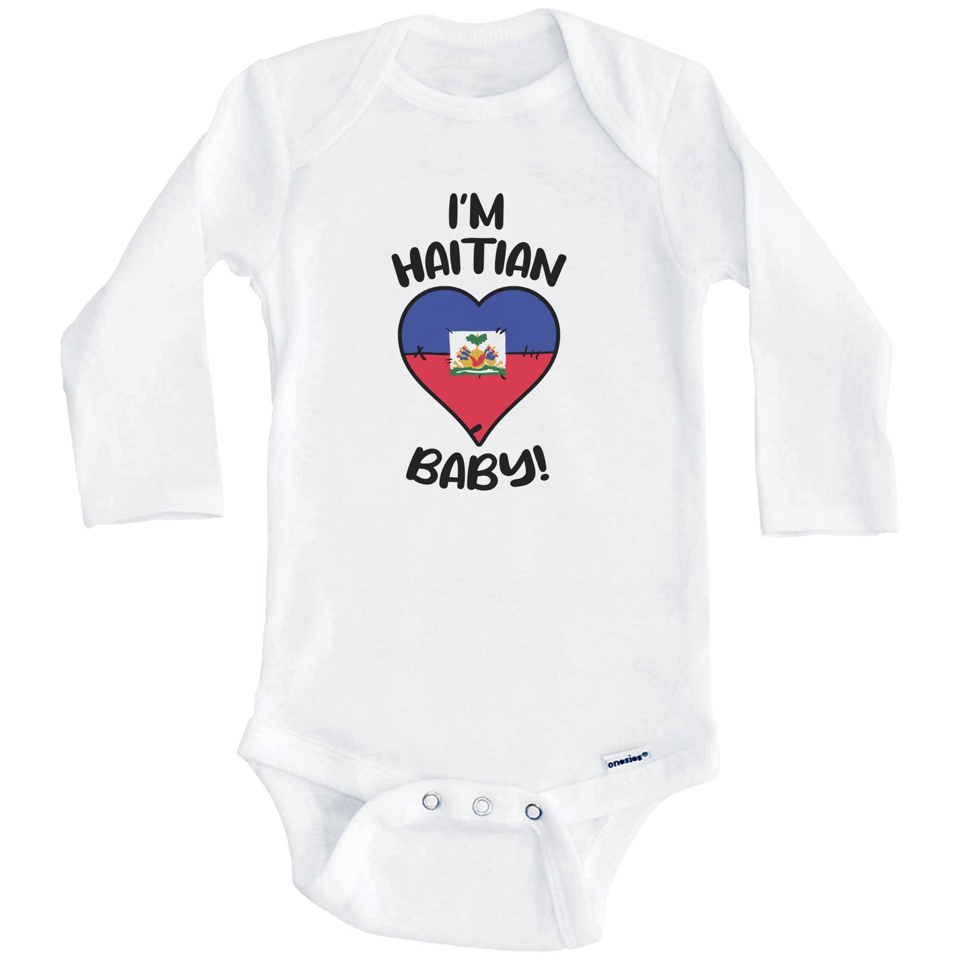 I'm Haitian Baby Funny Haiti Flag Heart Baby Bodysuit (Long Sleeves)