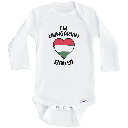I'm Hungarian Baby Funny Hungary Flag Heart Baby Bodysuit (Long Sleeves)