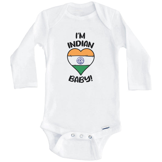 I'm Indian Baby Funny India Flag Heart Baby Bodysuit (Long Sleeves)