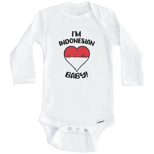 I'm Indonesian Baby Funny Indonesia Flag Heart Baby Bodysuit (Long Sleeves)