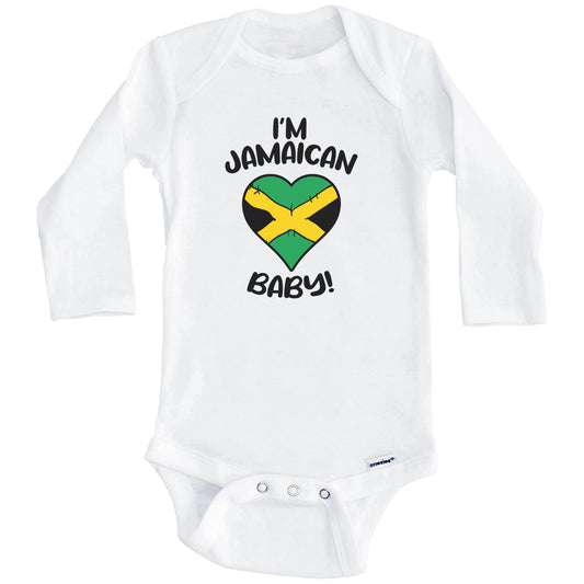 I'm Jamaican Baby Funny Jamaica Flag Heart Baby Bodysuit (Long Sleeves)