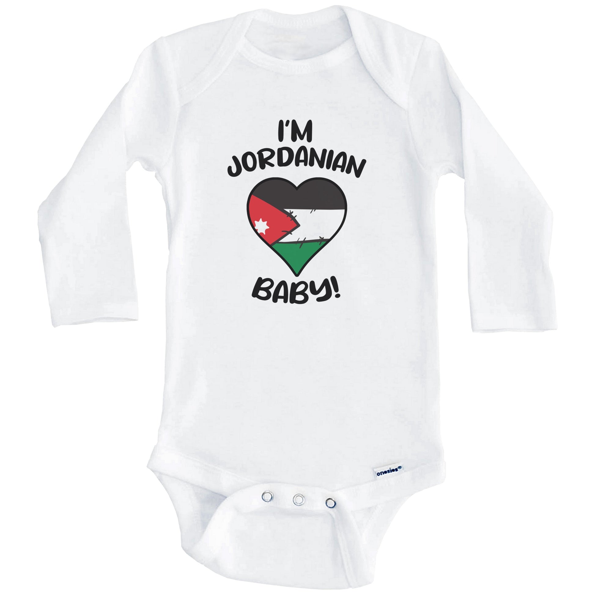 I'm Jordanian Baby Funny Jordan Flag Heart Baby Bodysuit (Long Sleeves)